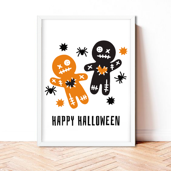 Детский постер на Хэллоуин с монстриками "Happy Halloween" 2 размера (H4096) H4096 фото