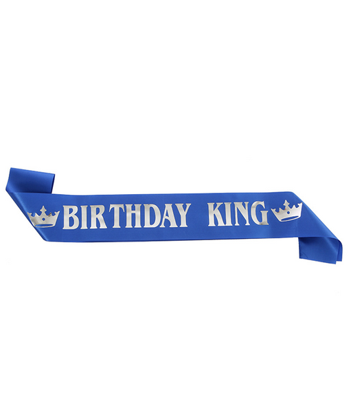 Стрічка через плече на день народження чоловіка Birthday King синя 50-214 фото