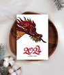 Новогодняя открытка 2024 на год дракона "З новим роком" (NY701107)