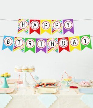 Бумажная разноцветная гирлянда "Happy Birthday!" 13 флажков 02503 фото