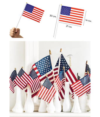 Американский флажок на палочке из ткани 30 см - флажок США (AM7104) AM7104 фото