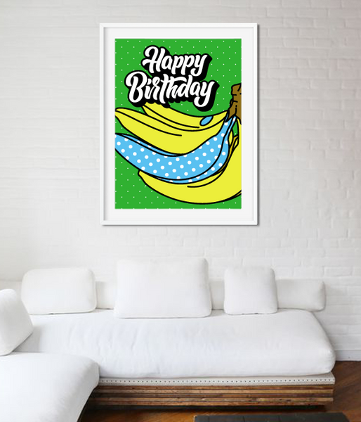Постер у стилі поп-арт Happy Birthday з бананами 2 розміри (03273) 03273 фото