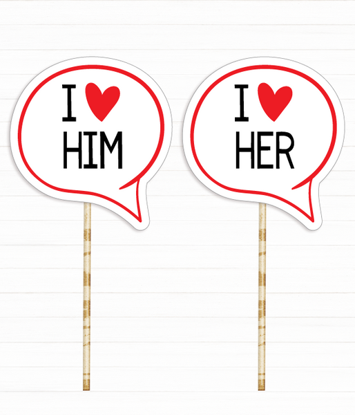 Таблички для фотосессии "I love him" и "I love her" 0941 фото
