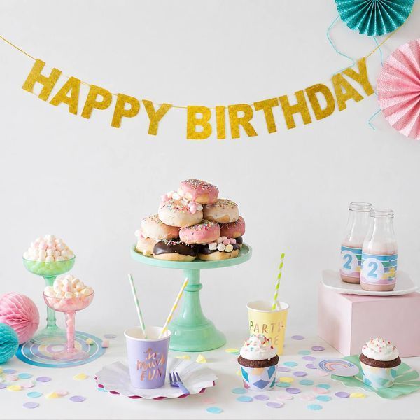 Гирлянда с золотыми блестящими буквами "Happy Birthday!" 03430 фото