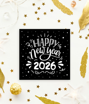 Стильна чорно-біла листівка "Happy New Year 2026" (40-107) 40-107 фото