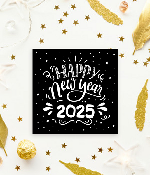 Стильная черно-белая новогодняя открытка "Happy New Year 2025" (40-107) 40-107 фото