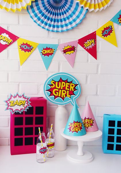 Ковпачки для свята дівчат-супергероїв "Super Girl" 2 шт (0909) 0909 фото