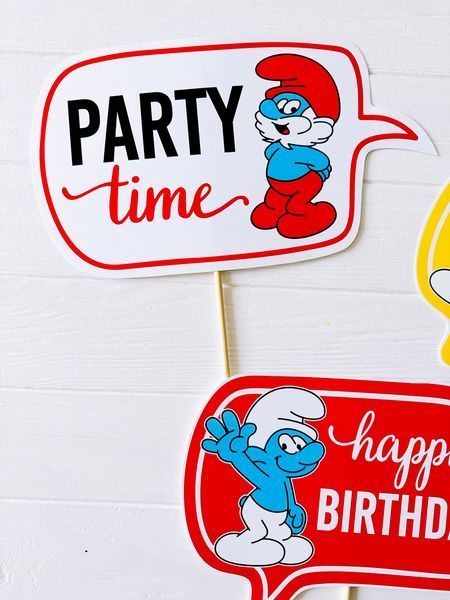 Табличка для фотосесії у стилі мультика Смурфики "Party Time" (S508) S508 фото