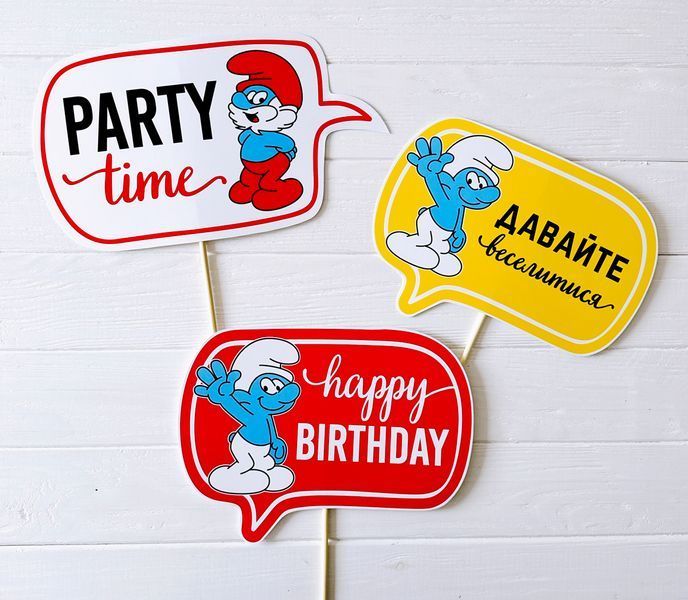 Табличка для фотосесії у стилі мультика Смурфики "Party Time" (S508) S508 фото