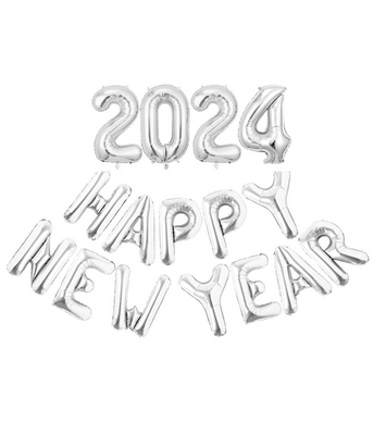 Новорічні повітряні кулі - літери 2024 сріблясті Happy New Year 40 см (NY70079) NY70079 фото