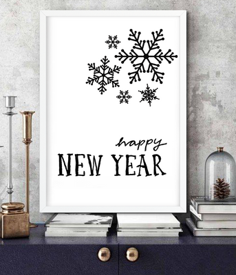 Стильный новогодний постер в скандинавском стиле "Happy New Year" (2 размера) 09195 фото