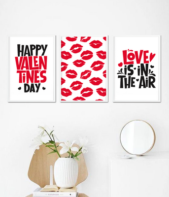 Набор постеров на день влюбленных "Happy Valentine's day" А4 3 шт без рамок (04262) 04262 фото
