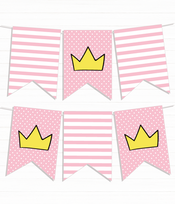 Бумажная гирлянда для праздника принцессы "Princess crowns" 8 флажков (03196) 03196 фото