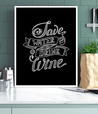 Постер для прикраси кухні "Save water drink wine" 2 розміри (50-29) 50-29 фото