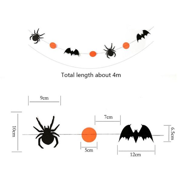 Гирлянда бумажная на Хэллоуин "Пауки, летучие мыши и круги" 4 м (H20504) H20504 фото