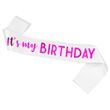 Стрічка через плече на день народження "It's My Birthday" біла з рожевим написом (NJ01271)