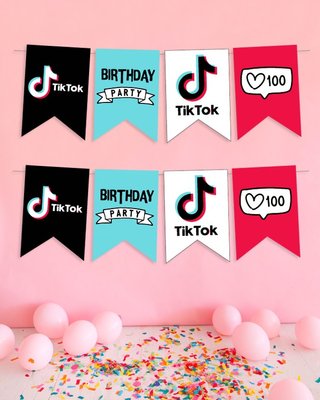 Бумажная гирлянда "Тik Tok Birthday Party" (12 флажков) T100 фото