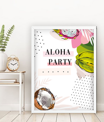 Декор-постер для гавайської вечірки "Aloha Party" 2 розміри без рамки (04081) 04081 фото
