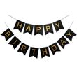 Гирлянда из флажков "Happy Birthday!" черная с золотыми буквами (03427)
