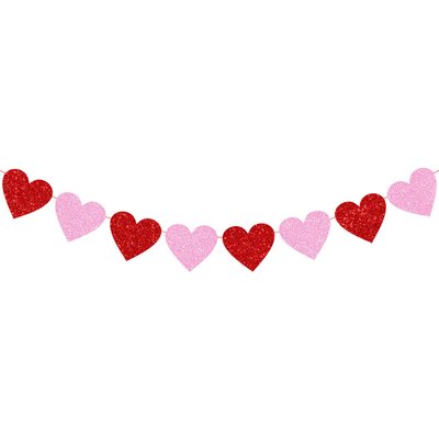 Гирлянда из сердечек с глиттером красные и розовые 8 шт (VD-7711) VD-7711 фото