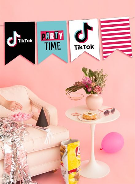 Бумажная гирлянда для ТИК ТОК вечеринки "Тik Tok Party" 12 флажков (T101) T101 фото