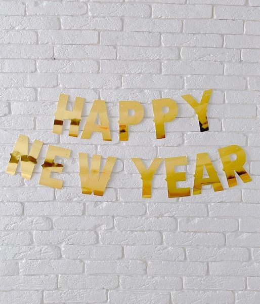 Новогодняя фигурная золотая гирлянда Happy New Year (H109) H109 фото