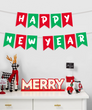 Новогодняя гирлянда из флажков "Happy New Year" красно-зеленая (N-200)