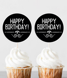 Топперы для капкейков "Happy Birthday!" черные (10 шт.) 02737 фото