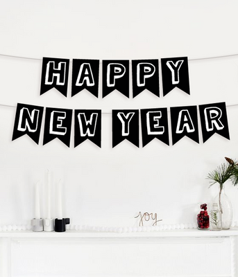 Новогодняя гирлянда из флажков "Happy New Year" черно-белая (N-103) N-103 фото