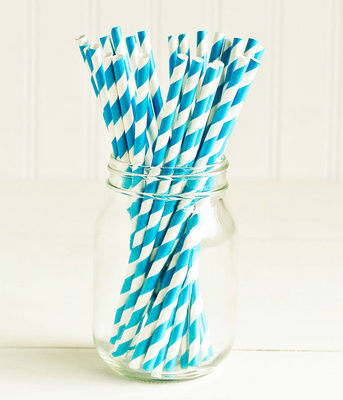 Бумажні трубочки Blue white stripes (10 шт.) 02620 фото