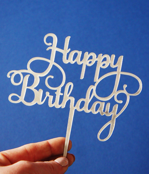 Топпер для торта "Happy birthday" (серебряный) 023 фото