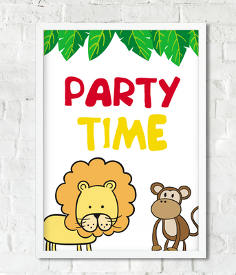 Постер "PARTY TIME" для свята у стилі Зоопарк 2 розміри без рамки (03016) 03016 фото