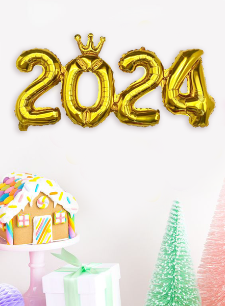 Новогодний воздушный шар-надпись золотой "2024" 45х100 см (NY70072) NY70072 фото