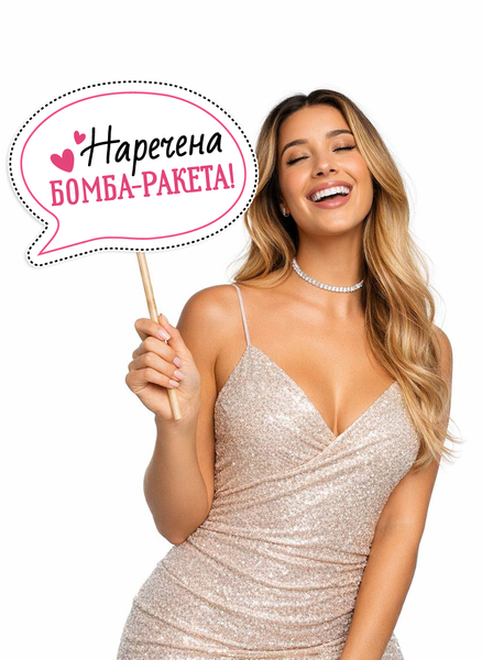 Фотобутафорія-табличка на дівич-вечір "Наречена Бомба-Ракета" (H-20) H-20 фото