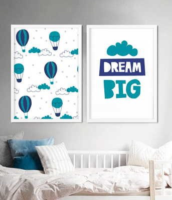 Набір із двох постерів для дитячої кімнати хлопчика "DREAM BIG" 2 розміри (01792) 01792 фото
