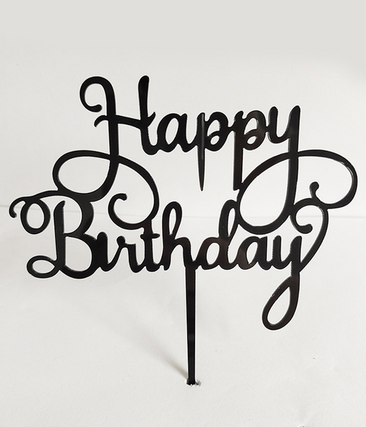 Топпер для торта "Happy birthday" (черный) 024 фото