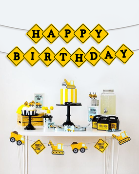 Гірлянда із прапорців "Happy Birthday!" у стилі будівництво (C11) C11 фото