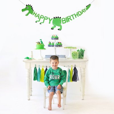 Бумажная гирлянда c динозавром "Happy Birthday" 02280 фото