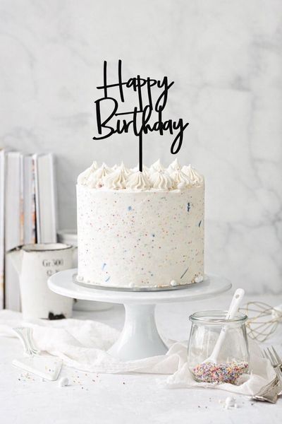Топпер для торта "Happy birthday" черный (T-1134) T-1134 фото