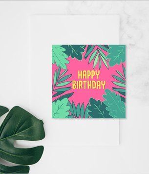 Открытка в тропическом стиле на день рождения "Happy birthday" (03915) 03915 фото