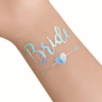 Флеш тату на дівич-вечір "Bride" із серцем голографічна (B603) B603 фото