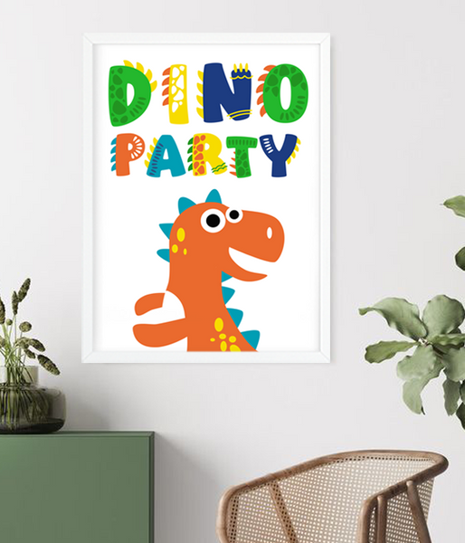 Постер для детского праздника с динозаврами "DINO PARTY" 2 размера без рамки (04077) 04077 фото