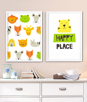 Набір із двох постерів для дитячої кімнати з тваринами "HAPPY PLACE" 2 розміри (01796) 01796 фото