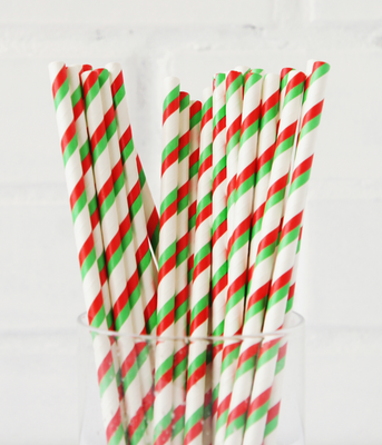 Бумажные трубочки "Green and red stripes" (10 шт.) straws-25 фото
