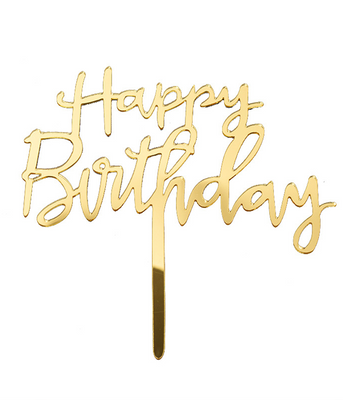 Топпер для торта "Happy birthday" золотой T-200 фото