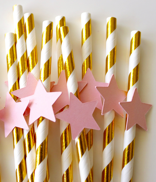 Бумажные трубочки золотые со звездами (10 шт.) straws-17 фото