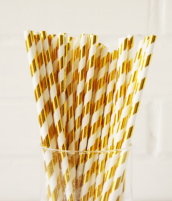 Бумажні трубочки "Gold white stripes" (10 шт.) 02627 фото