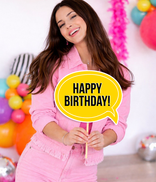Табличка для фотосессии "Happy birthday!" желтая с черными буквами (02571) 02571 фото