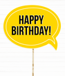Табличка для фотосессии "Happy birthday!" желтая с черными буквами (02571)