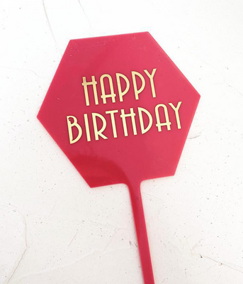 Топпер для торта "Happy birthday" малиновый B-916 фото